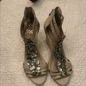 Vince Camuto Beige Wedges with Gem Accents